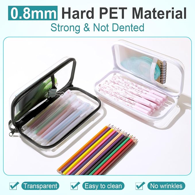 Sanwuta 4 Pcs Clear Hard Shell Zipper Case Clear Travel Pouches Bulk Plastic Portable Travel Organizer Bin with Mesh Pocket Toiletry Pouch Cosmetics Makeup Bag Snack Toiletry Bag(Black and White)