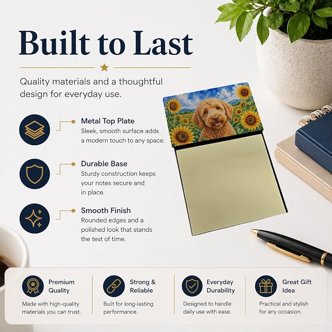 Caroline's Treasures Labradoodle in Sunflowers Watercolor Sticky Note Holder Refillable Dispenser Desk Accessory 3x3 Pad Gift
