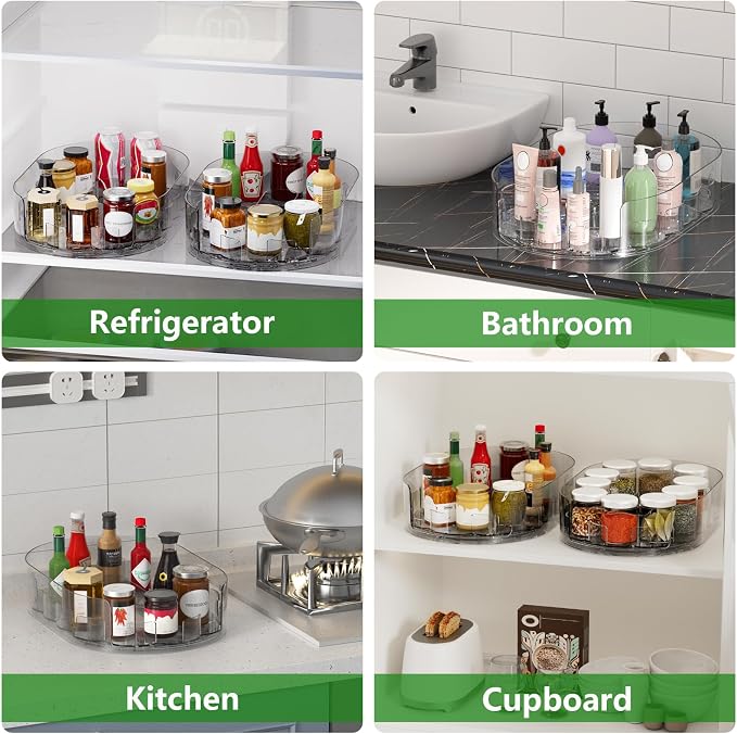 Lazy Susan Organizer for Refrigerator, 13" x 8.5" Clear Rectangular Fridge Organizer Turntable for Condiments, Spice Racks Organizer for Cabinet, Pantry & Kitchen Countertop(1 Piece)