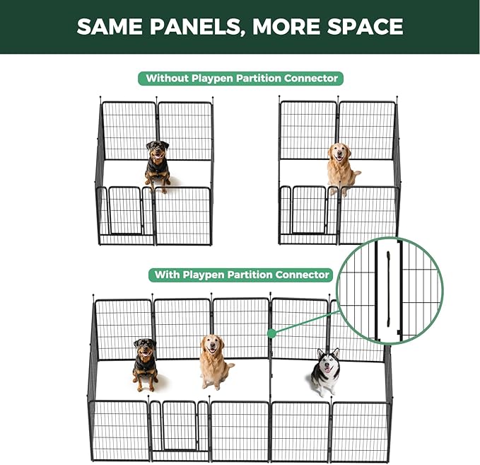 FXW Rollick Dog Playpen with Divider Connectors, 40" H, 16 Panels | Heavy-Duty & Easy setup Play Area, Two-Zone Layout, Indoor & Yard, For Medium & Large Dogs, Patented