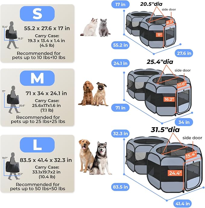 2-in-1 XLarge Portable Cat Playpen Assembly-Free for Indoor Cats Enclosed Pop Up Dog Play Pen Outdoor Puppy Pet Tent Crate House Condo Kitten Kennel Small Animals Cage(No Divider, Unified Space)