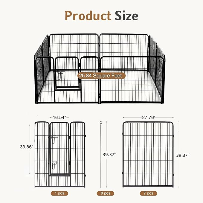 DUMOS Dog Playpen 40 Inch 8 Panels Indoor Outdoor Metal Pet Fence | Foldable Dog Play Pen with Door, Portable Exercise, RV Camping, Puppy Small Medium Large Dogs