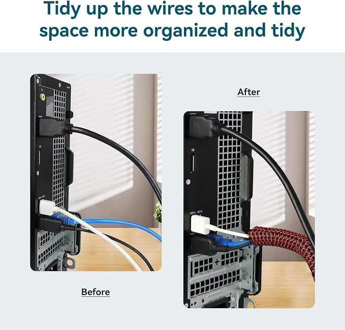 Wire Loom Tubing, 10ft Split Braided Cable Management Sleeve, Flexible Mesh Cord Protector Cable Sleeve for TV Computer (Red and Black, 1/2")