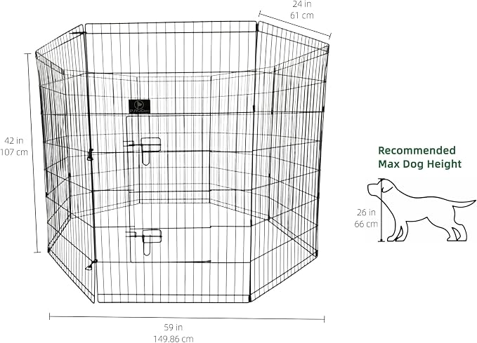 PJYuCien Puppy Playpen with Bottom Pad and Door, 8 Panels 42" H, Black | 24"W, Dual-function Pad, For Large Pets, Foldable Octagonal Pen, Versatile, Indoor & Outdoor, Backyard, Protects Floors