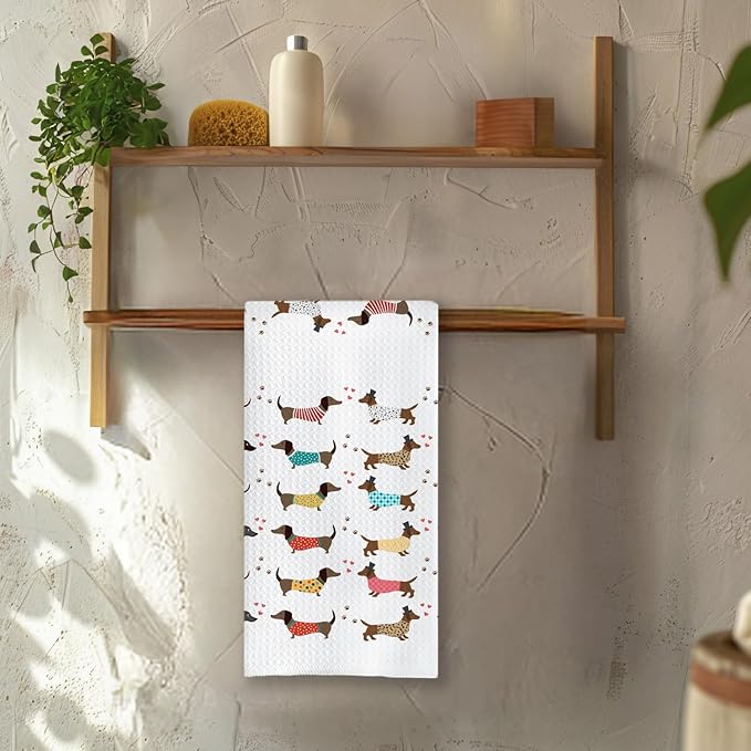 Chicimln Colorful Dachshund Kitchen Towels, Dachshund Gifts for Women Men Decorative Hand Towels for Bathroom, Weiner Dog Lover Gifts Dish Tea Towel Drying Cloth for Kitchen Decor, 16x24 Inch