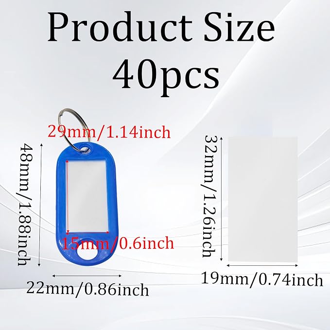 40Pcs Plastic Key Tags with Split Rings, Writable Label Window, Office, Luggage, Name & Number Organization, Key Label Holders(Blue)
