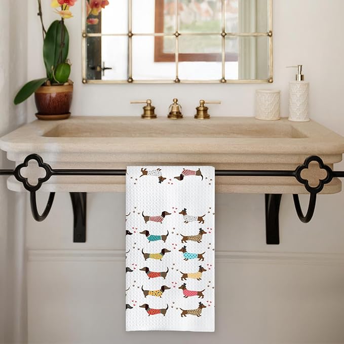 Chicimln Colorful Dachshund Kitchen Towels, Dachshund Gifts for Women Men Decorative Hand Towels for Bathroom, Weiner Dog Lover Gifts Dish Tea Towel Drying Cloth for Kitchen Decor, 16x24 Inch