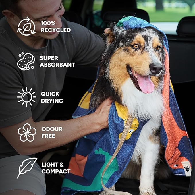 Dock & Bay Pet Towel - Super Absorbent & Quick Drying Dog Towels with Bag - 100% Recycled - Go Long, Large (120x70cm, 47x27)