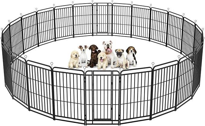 Kfvigoho Heavy Duty Dog Playpen 24 Steel Panels 47" Height | Square Steel Pipe with Reinforced Crossbars, 54FT 227 Sq.ft Portable Dog Fence Outdoor for Yard & RV Camping, Snowy Black