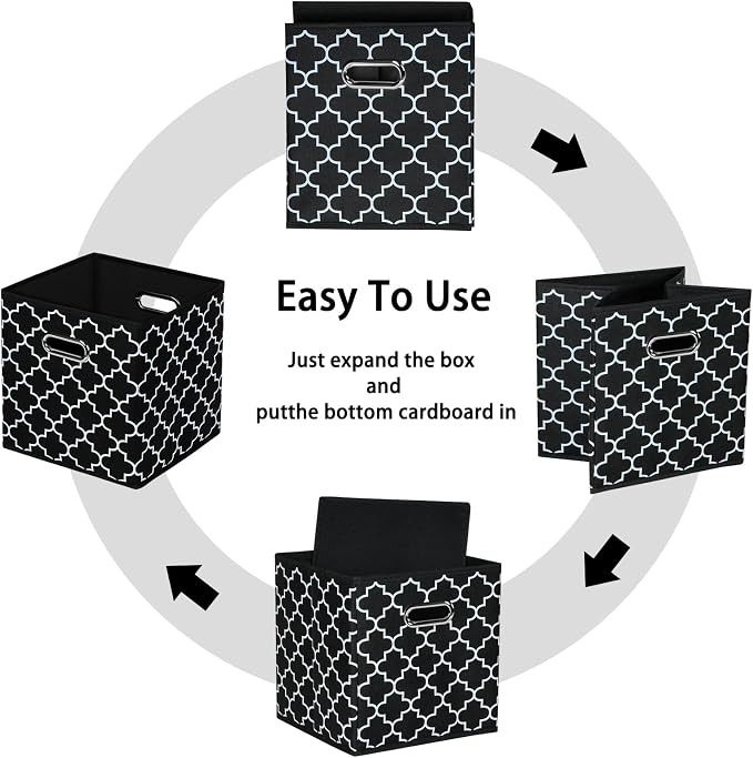 Black Foldable Storage Cubes Bins , Fabric Storage Box Cubes Organizer Baskets with Dual Handles for Home Organizer Black Light