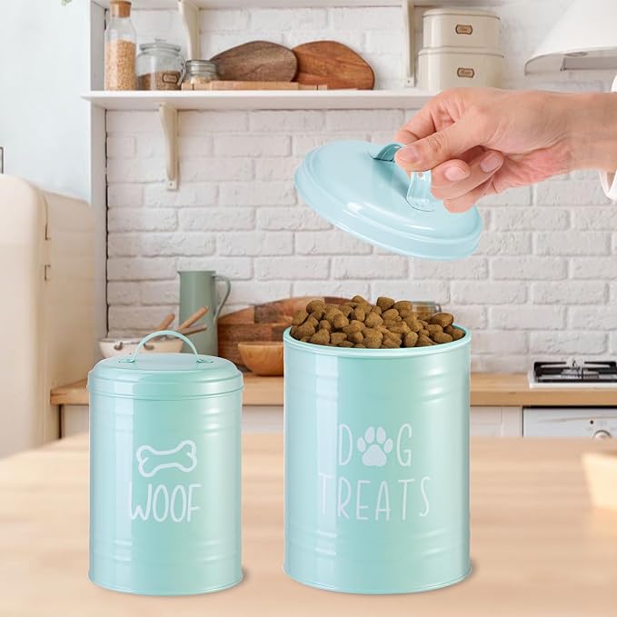 Dog Treat Container Airtight Set of 2, 9x5.5''&7x4'', 12Cup Capacity(Green) | Airtight Lid Keep Food Fresh,Large Capacity Dog Treat Jar Suitable All Popular Treats,Dent-Resistant Durable Metal Cookie Jar