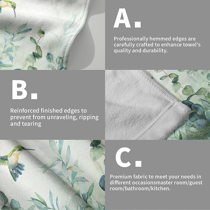 Giwawa Sage Green Leaves Hand Towels Eucalyptus Hummingbird Bird Kitchen Dish Towel Set of 2 Soft Guest Face Towel Spring Summer Home Decorations
