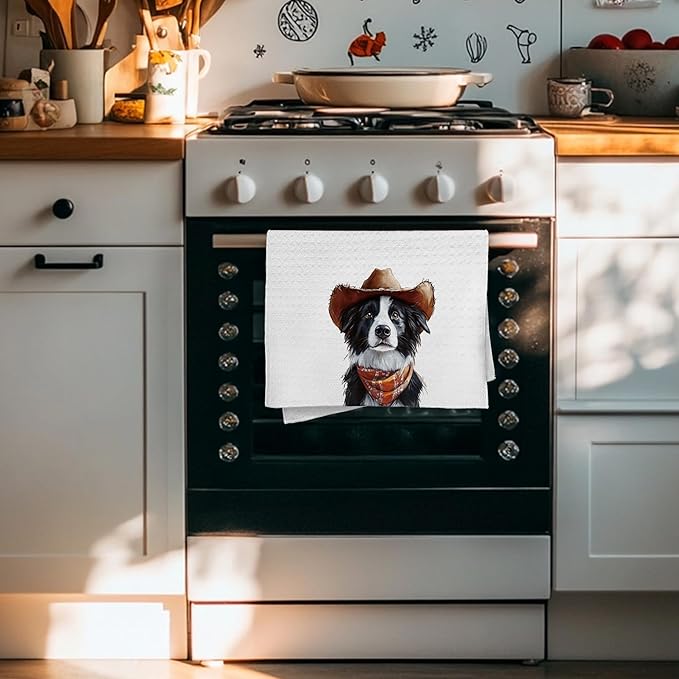 Cabana Bro Border Collie Gifts Kitchen Towels, Border Collie Gifts for Women Men Decorative Hand Towels for Bathroom, Funny Western Cowboy Shepherd Dog Dish Tea Towels for Kitchen, 16x24 Inch