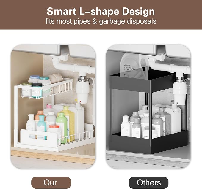 VUSIGN 2 Tier Under Sink Organizer and Storage, Slide Out Pull Out Cabinet Organizer Shelf, Storage for Kitchen Bathroom Laundry, 1Pack, White