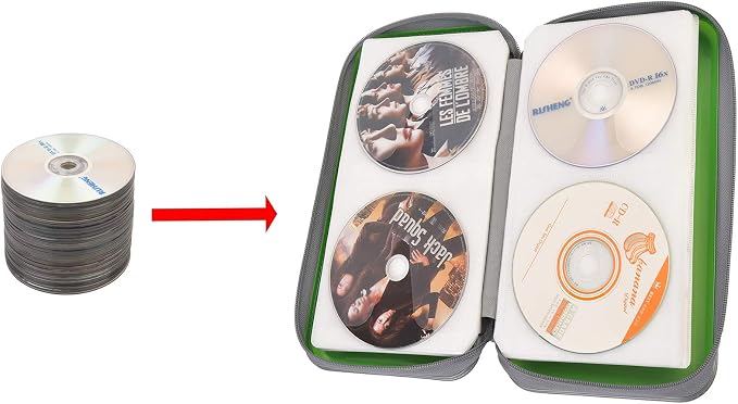 UENTIP CD Case,96 Capacity Hard Plastic DVD Case Holder for Car Home Travel | CD DVD Storage,Zipper Closure,Scratch-Resistant Sleeves,Stay Away Dust and Damp,Storage Music Video Gaming Discs Blu-ray
