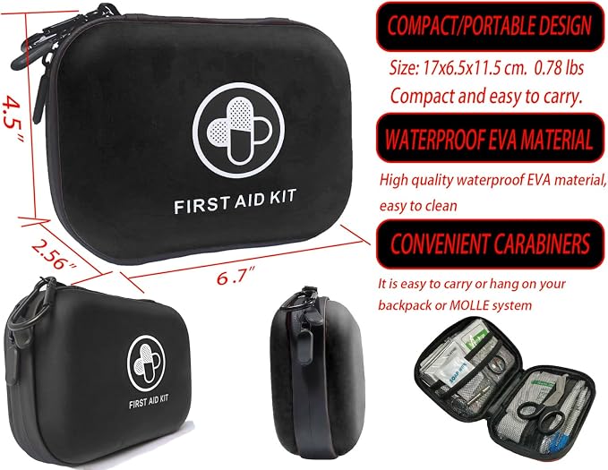 First Aid Kit 152 Piece Waterproof Hard Shell Portable Medical Kit, Black | Waterproof Hard Shell Portable IFAK Emergency Kits for Home, Camping, Hiking, Sports, Office, Travel, Outdoor