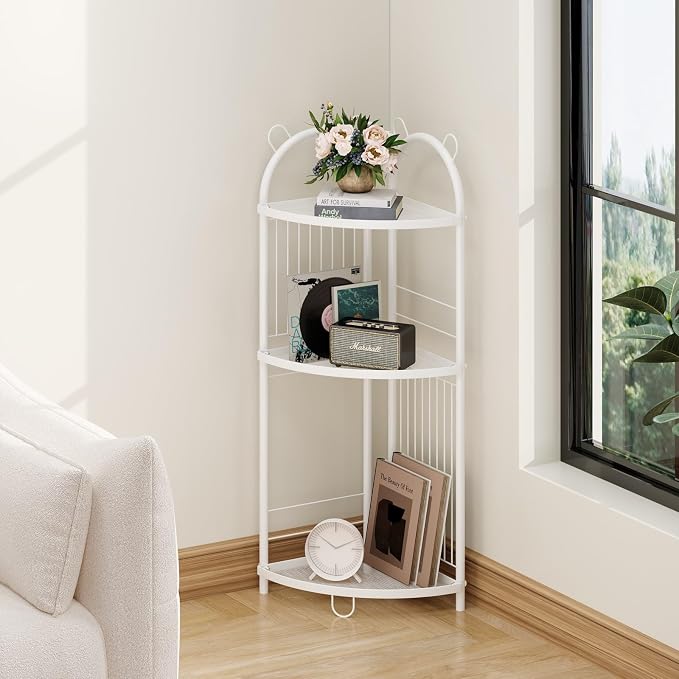 CICUFY Small Corner Shelf Metal Bathroom Corner Shelf 3 Tier Bathroom Stand Toilet Paper Storage Standing Shower Caddy Organizer Toilet Shelf Unit (White)
