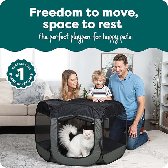 FurHaven Soft-Sided Dog & Cat Playpen, Portable Foldable Indoor & Outdoor Pet Playpen with Mesh Windows & Zippered Door, Gray, Large