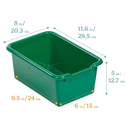 ECR4Kids Scoop Front Storage Bins, Multipurpose Organization, Green, 10-Piece | Durable plastic, GREENGUARD Gold Certified, 1.2 gallon capacity, lightweight & nestable, built-in handle, classroom/home use