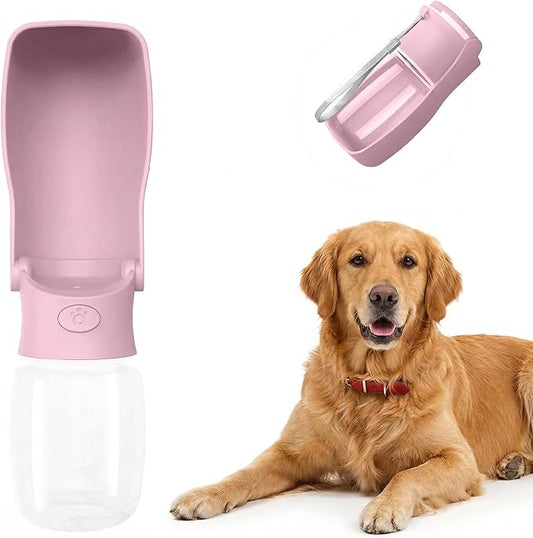 Portable Dog Water Bottle for Walking – 19oz / 12oz Foldable Pet Water Dispenser for Puppies, Medium & Large Dogs – Leak Proof Travel Water Bowl for Small Animals Dog Accessories(12OZ Pink)