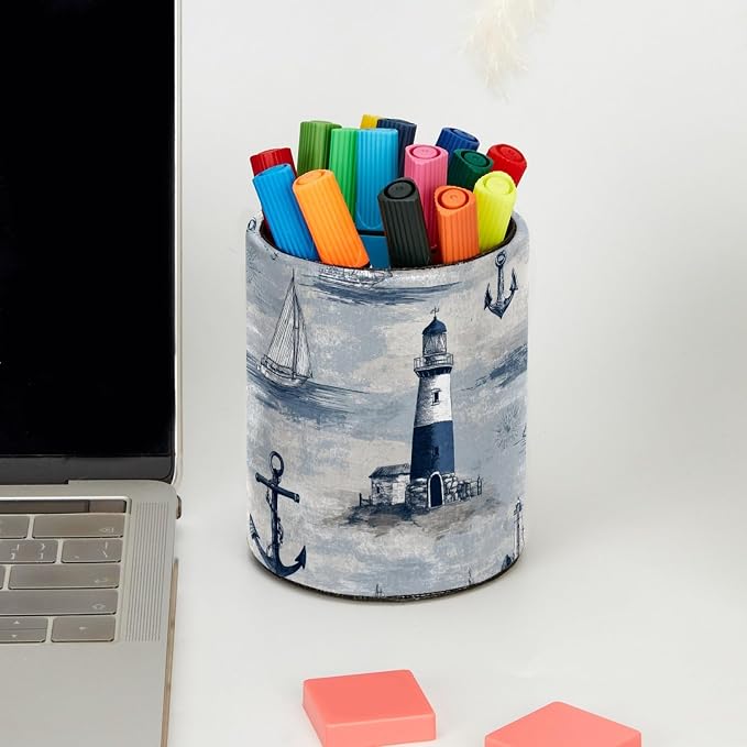 Lighthouse and Anchor Pen Holder, Pencil Cup Marker Brush Holder Desk Storage Case, Desktop Organizer for School Office Home Supplies