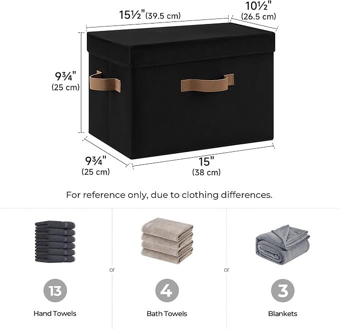 StorageWorks Fabric Storage Bins with Lids, Closet Storage Bins | Flip-Top Lid, 3 Handles, Collapsible, Stackable, for Clothes Blankets, Multi-Purpose, Large, Black, 2-Pack