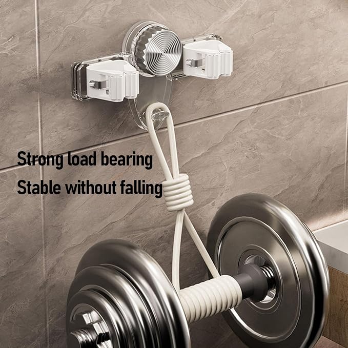 Agatige Broom Holder, Wall Mounted PET 2 Hangers Broom and Mop Gripper Organizer Cleaning Tool Organizer for Bathroom Kitchen Laundry Room (Transparent White)