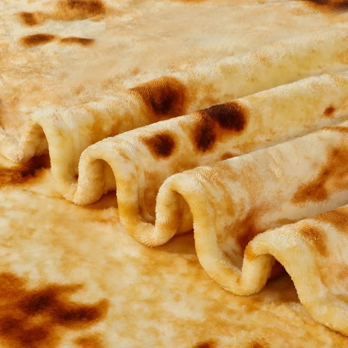 Bnuitland 80 Inches Tortilla Burritos Pattern Blanket for Bed Sofa, 300 GSM Double Sided Funny Giant Flour Novelty Realistic Taco Food Blanket, Super Soft Flannel for Your Family