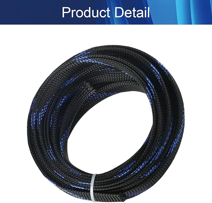Jutagoss PET Expandable Braided Cable Sleeve, 16.4ft - 9/16 inch Black Blue Cable Management Sleeve, Wire Loom Tube Cord Protector for USB Cable, Power Cord, Audio Video and More, 1Pc