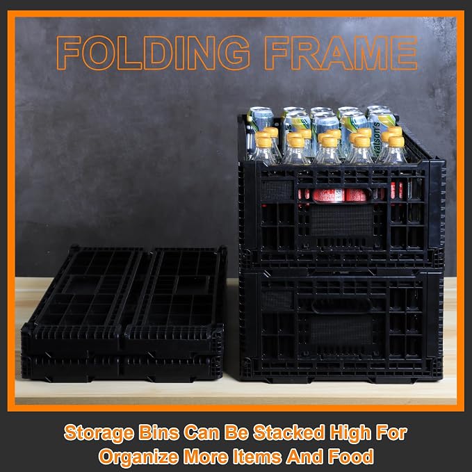 Collapsible Storage Bin Container，52 Liter Transfer heavy duty plastic storage box , Versatile Storage Basket milk crates (2)