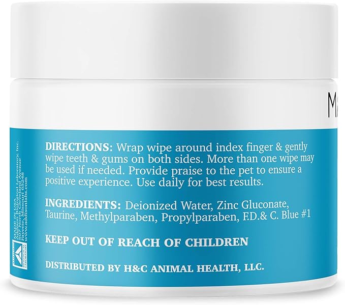 MAXI/GUARD Dental Cleansing Wipes for Dogs, Cats, Horses and Companion Animals (100 Wipes), Light Blue/White