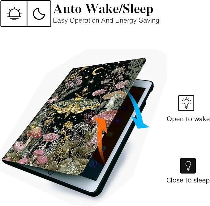for Microsoft Surface Pro X/Pro X Plus-13 2019/2020/2021/2024 Tablet Case,Auto Wake/Sleep,Adjustable Stand Protective Cover - Moth Mushroom Starry Night
