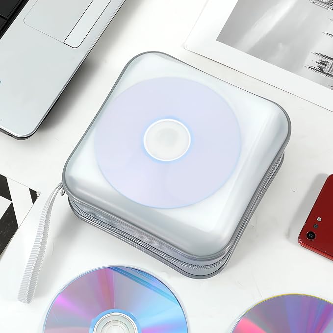 CD Case, 40 Capacity CD DVD Case Wallet Holder Portable Disc VCD Heavy Duty Binder Storage Organizer (White)