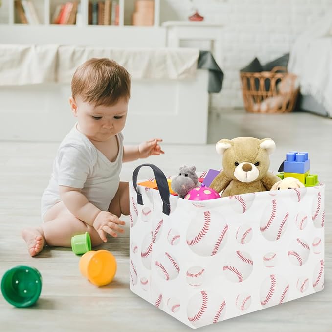 FXOLCSHE Easter baseball basket,Kids Storage Basket,Boys baseball hamper,Waterproof foldable laundry basket,baby Room Decor(Baseballs)