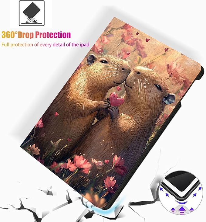 for Microsoft Surface Pro 7 Plus,Surface Pro 7/6/5/4 12.3" Tablet Case,Auto Wake/Sleep,Adjustable Stand Protective Cover - Capybara Couple Heart