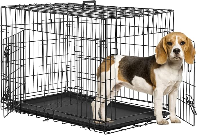 BestPet | Dog Crate | 36" | Black | Foldable Metal Kennel with Double Doors | Secure Slide-Bolt Latches, Leakproof Tray | Portable Dog Cage for Medium Sized Breeds | for Travel, Indoor & Outdoor Use