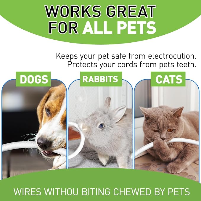 Cat Dog Cord Protectors from Pets No Chew 10ft - 4/5inch，Rabbits Cable Sleeves Cord Management Puppy Proof Covers, Wire Loom Critter Cord Charger Protector Heavy Duty Split Sleeve Automotive Tv，White