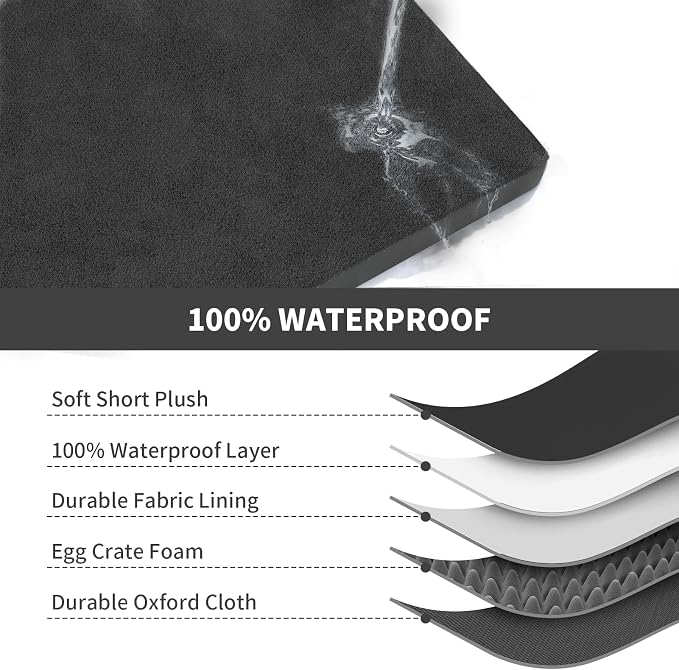 Orthopedic Waterproof Dog Bed for Small Dogs and Cats | Egg Crate Foam for Joint Support, Fits 30x19 Crates, TPU Waterproof Layer, Machine Washable 1680D Oxford Cover, Up to 30 lbs