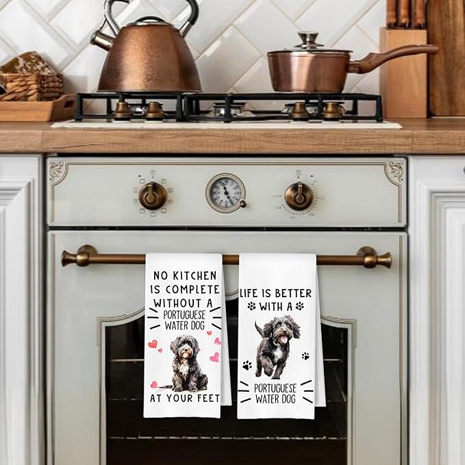 Portuguese Dog Kitchen Towels, Portuguese Water Dog Gifts Dish Tea Towels for Kitchen Decor, Dogs Lover Gifts Decorative Hand Towel, 16x24 Inches Set of 2