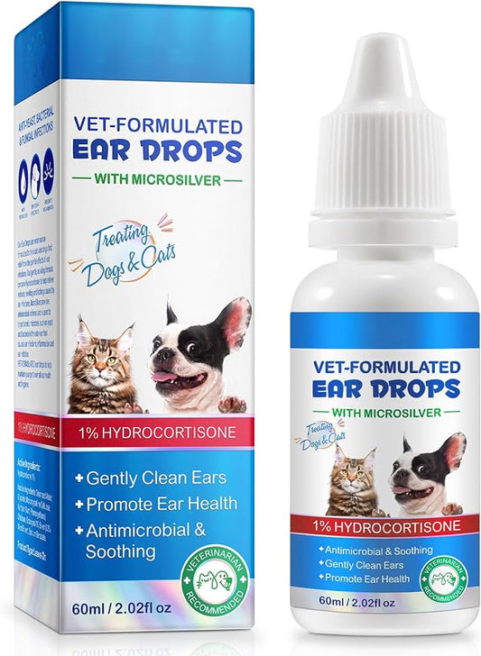Redshine Ear Drops for Cats & Dogs-Dog Ear Infection Medication-Ear Mites Treatment-Dog Yeast Soothing Cleansing with 1% Hydrocortisone-Clean Pet Earwax-Mild and Effective (60ml)