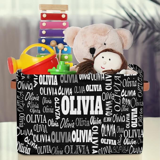 Custom Rectangular Baby Storage Basket, Kids Toys Bin, Solid Black | Organizing Boys Girls Pets Toys Closet Shelf Clothes Books