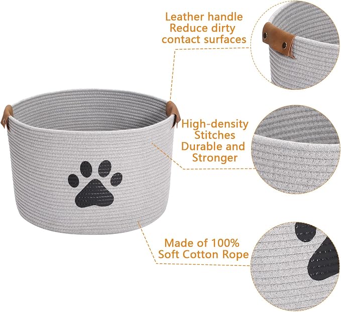 Round Dog dog toy basket storage weave Rope Storage Basket Pet/Doy Toy Box Dog Storage Basket-Gray