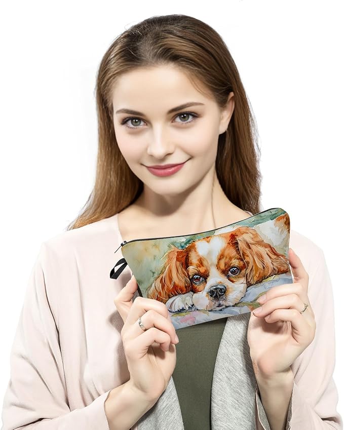 Cavalier King Charles Spaniel Makeup Bag Adorable Dog Print Cute Cosmetic Pouch for Dog Lovers Travel Toiletry Organizer Gift for Pet Enthusiasts