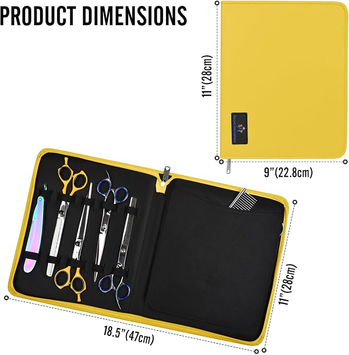 Leather Shear Cases for Hairstylist Holds 10 Grooming or Beauty Shears, Shear Holder (YELLOW)