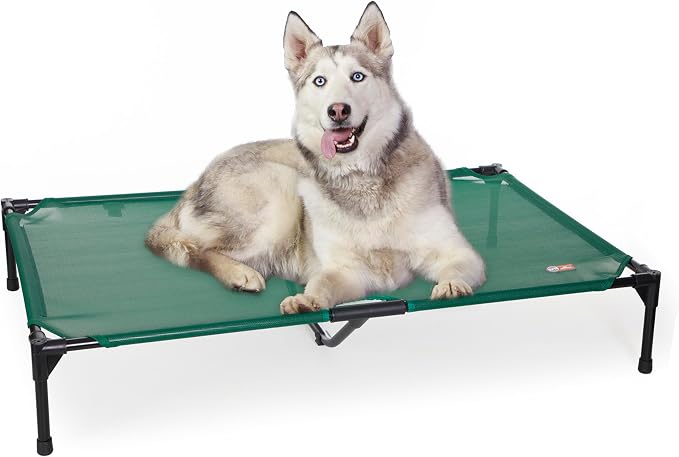 K&H Outdoor Elevated Dog Bed, Cooling Raised Dog Bed, XL 50x32in, Green | Pet Cot for Large & Extra Large Pets, Breathable Mesh 360 Hammock Design, Indoor/Outdoor Washable Cover, Portable Metal Frame