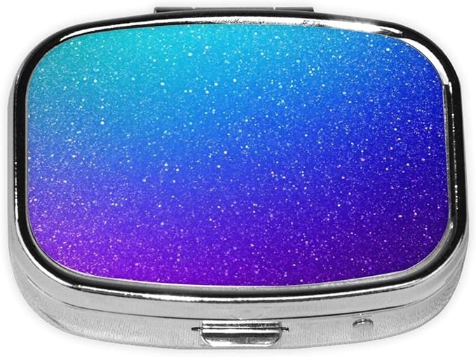 Purple Blue Glitter Pattern Pill Box 2 Compartment Medicine Pill Case Portable Pill Box for Pocket or Purse Pill Box