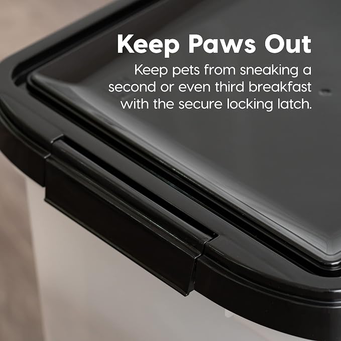 IRIS USA Dog Food Storage Container, Up to 25 lbs, Pearl/Black, Made in USA | Wheels for Mobility, Airtight Seal, BPA-Free, Best for Bird Seed, Cat food, Cat Litter, Chicken Feed, Pellets