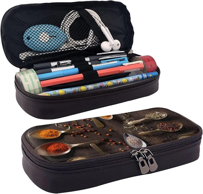 Leather Pencil Case Organizer Big Capacity Pencil Pouch Storage Bag With Compartments Cute Pencil Bag Various Spices Pen Box Portable Cosmetic Makeup Bag Organizer