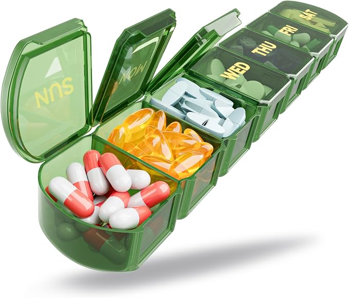 Large Pill Organizer Weekly - 7 Day Compartments with Easy-Open Design | SHIJOINYU XL Pill Box with High-Capacity, Daily Medicine Pill Organizer for Vitamins, Supplements, Fish Oils