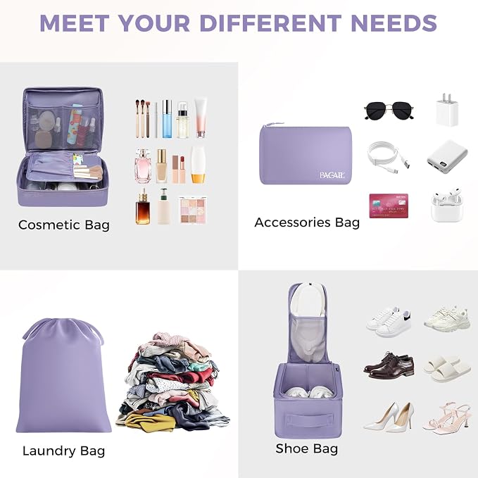 BAGAIL 8 Set Packing Cubes Luggage Packing Organizers for Travel Accessories-Dusty Purple